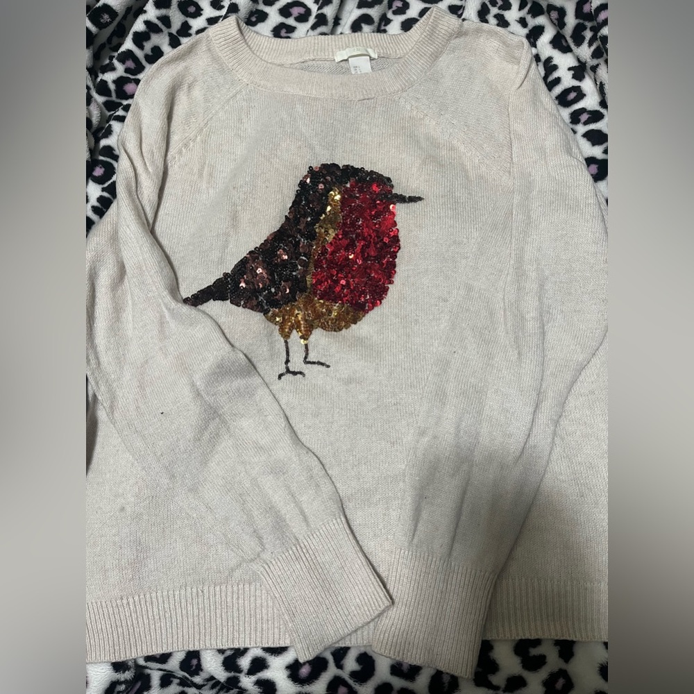 Sweater with Bird Design. Like New. Worn only 1 or 2 times.
